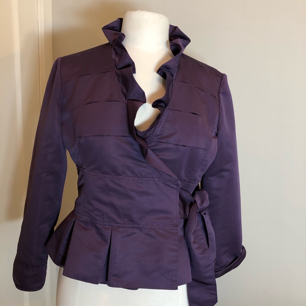 Armani Collezioni purple ruffle wrap jacket